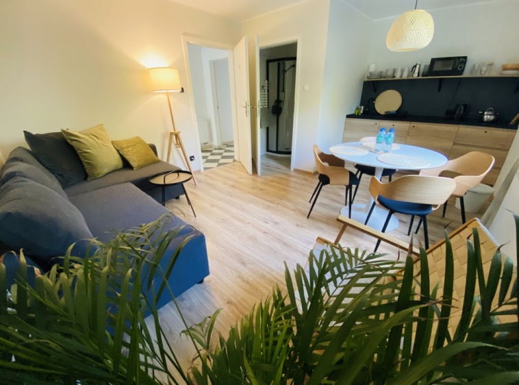 Willa Liliowa Apartament rodzinny (2 łazienki, sypialnia, salon z kuchnią, balkon od południa)